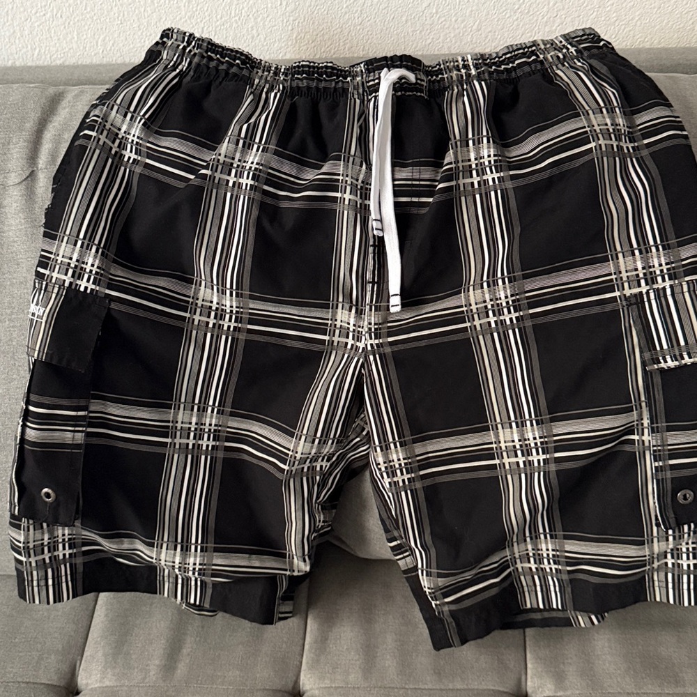 Black and White Plaid Swim Shorts